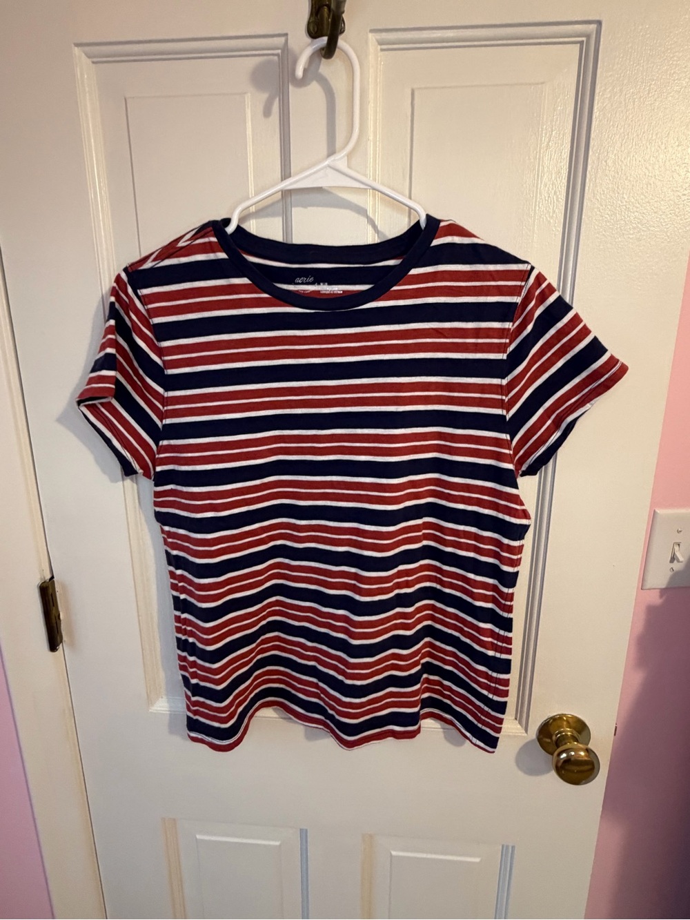 aerie ladies Short-Sleeve Striped Tee - Navy & Red